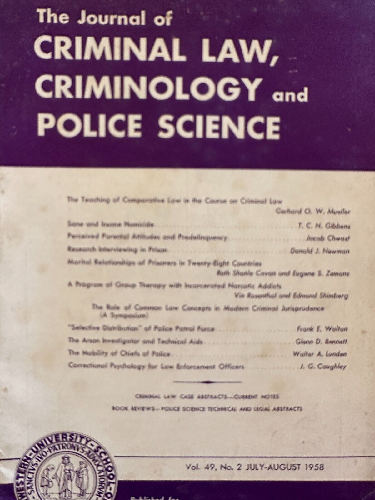 Journal of Criminal Law, Criminology, and Police Science July / August 1958