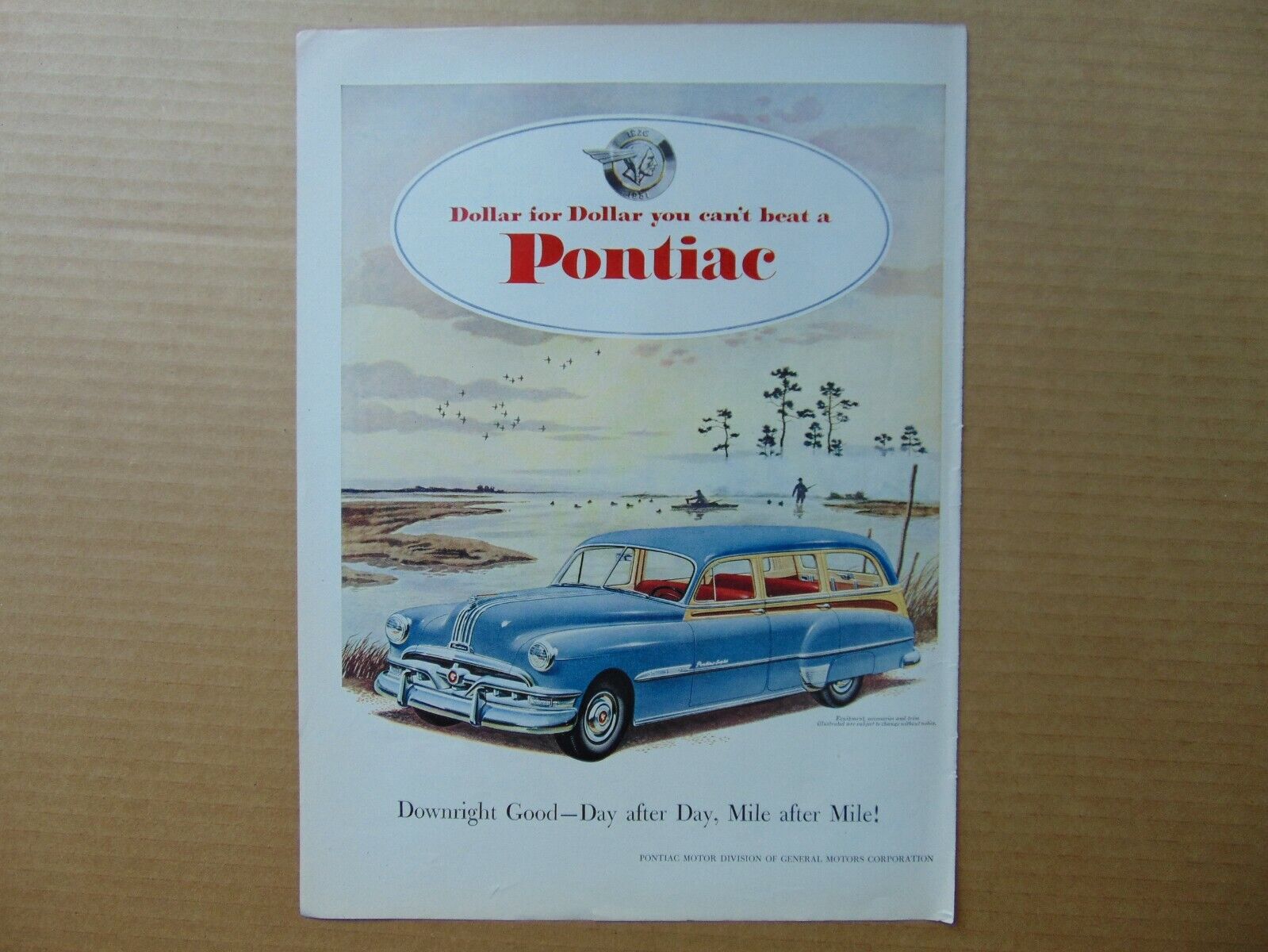 1951 PONTIAC STATION WAGON Blue Automobile vintage art print ad