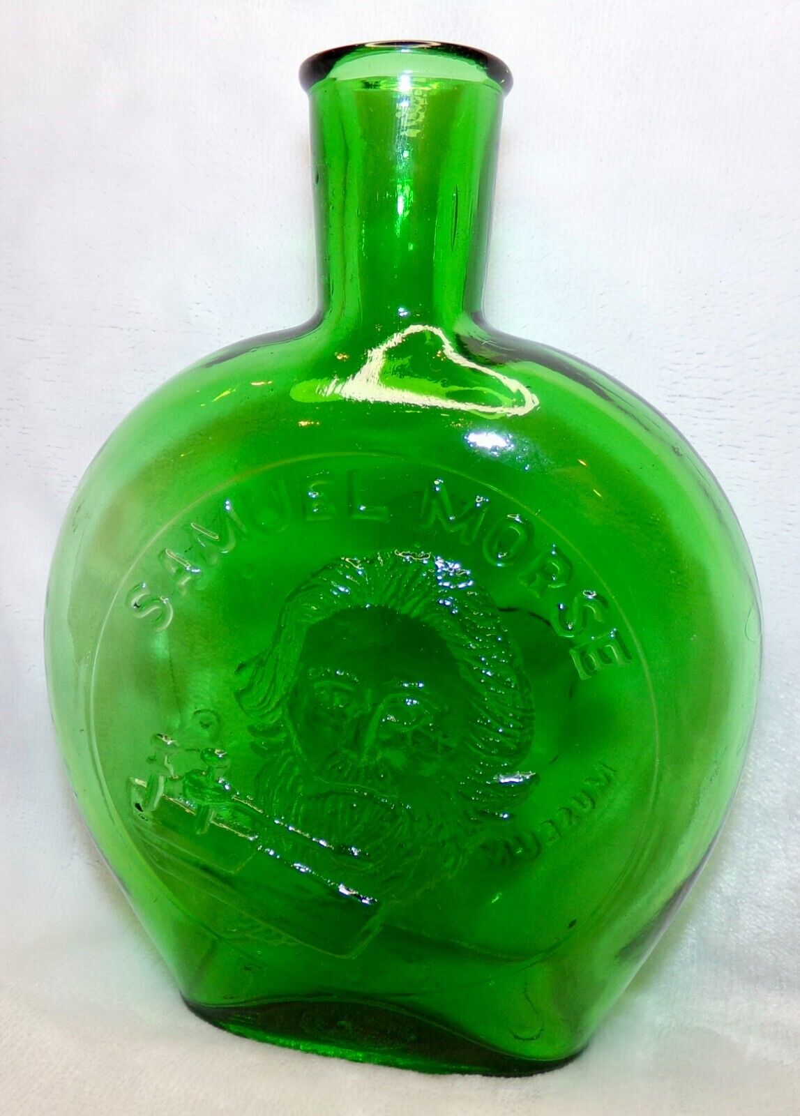 Vintage Samuel Morse Museum Edition Green Glass Decanter Bottle