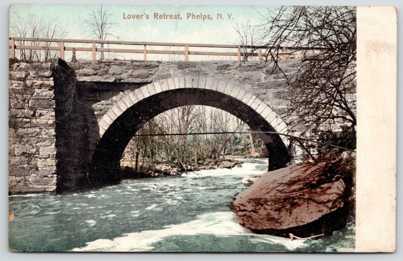 Phelps New York~Lover\'s Retreat~Under Stone Arch Bridge~Big Boulder~c1905
