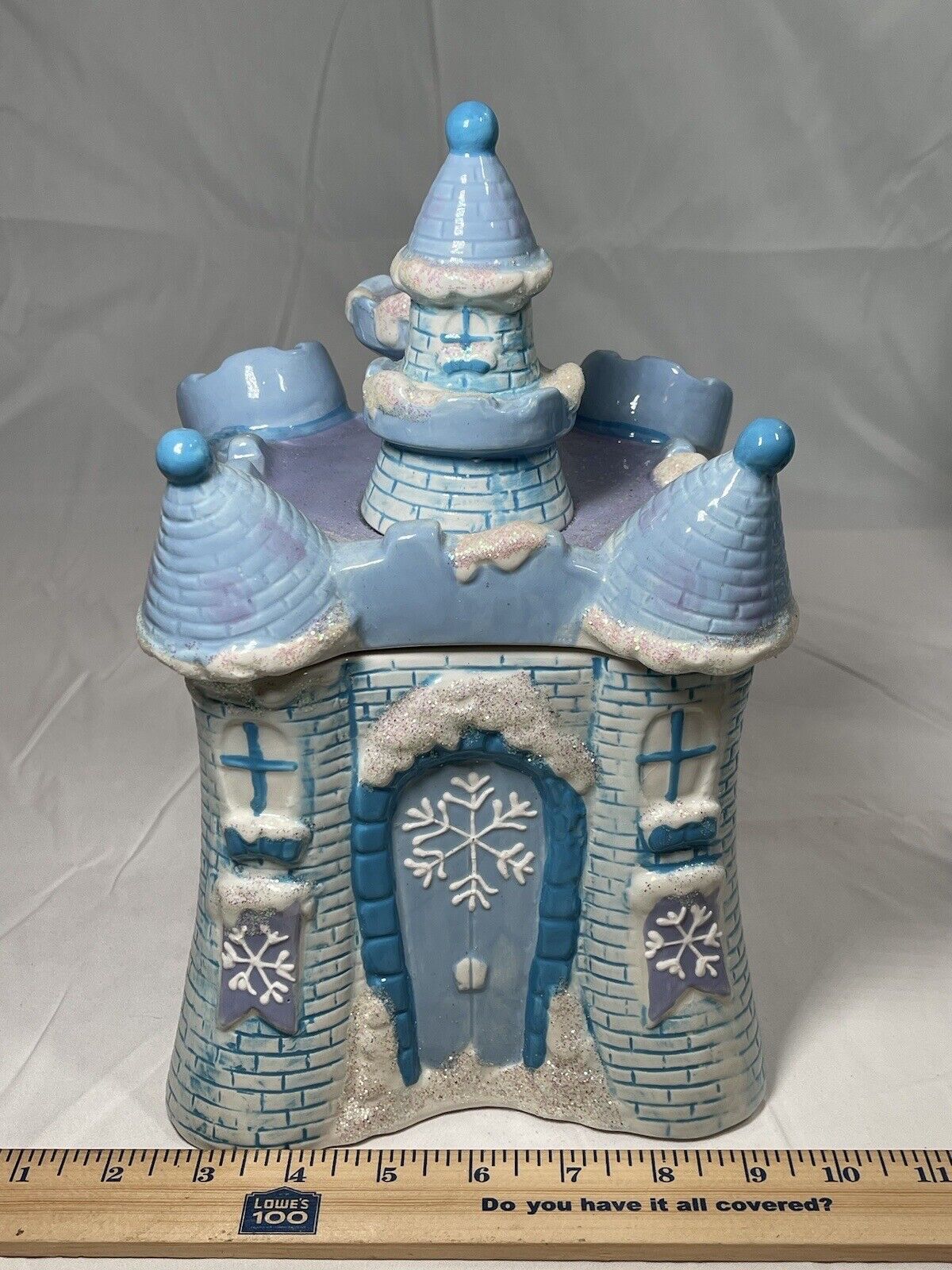 Aurora Frost Ice Castle Ceramic Cookie Jar Canister Snowflake
