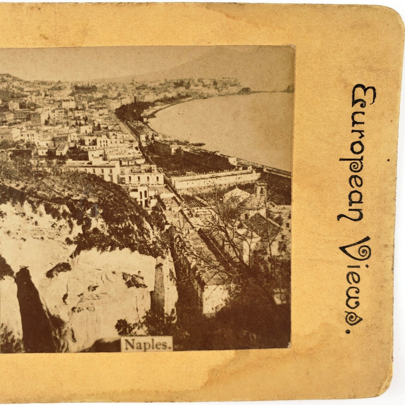 Naples Italy Aerial Photo Stereoview c1880 Campania Italian Antique Card IT E797