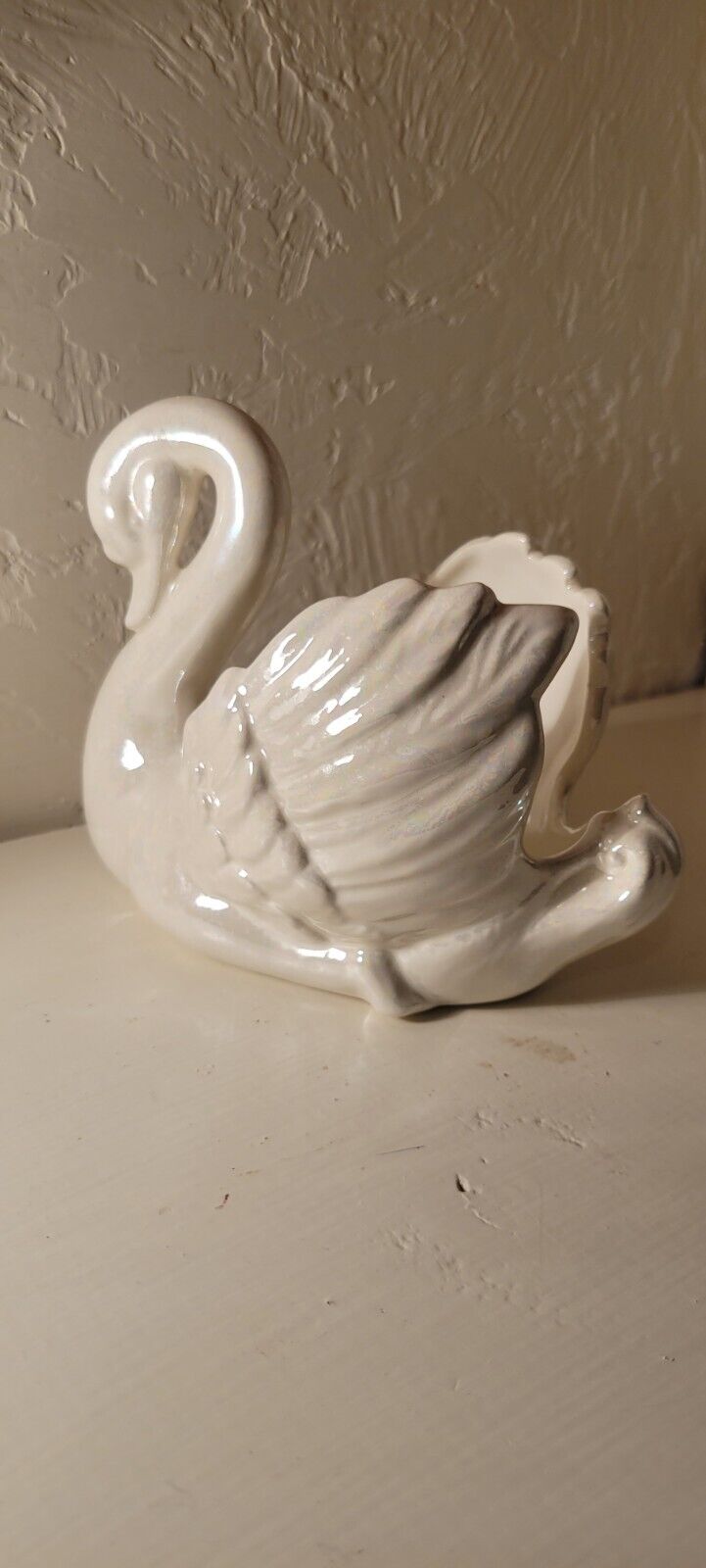 Vintage Ceramic Swan Planter Pearl Iridescent 6 x 5