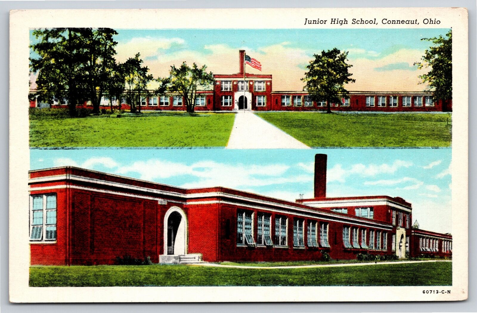 Conneaut Ohio~Junior High School Bldg~American Art~PM 1947~Vintage Postcard