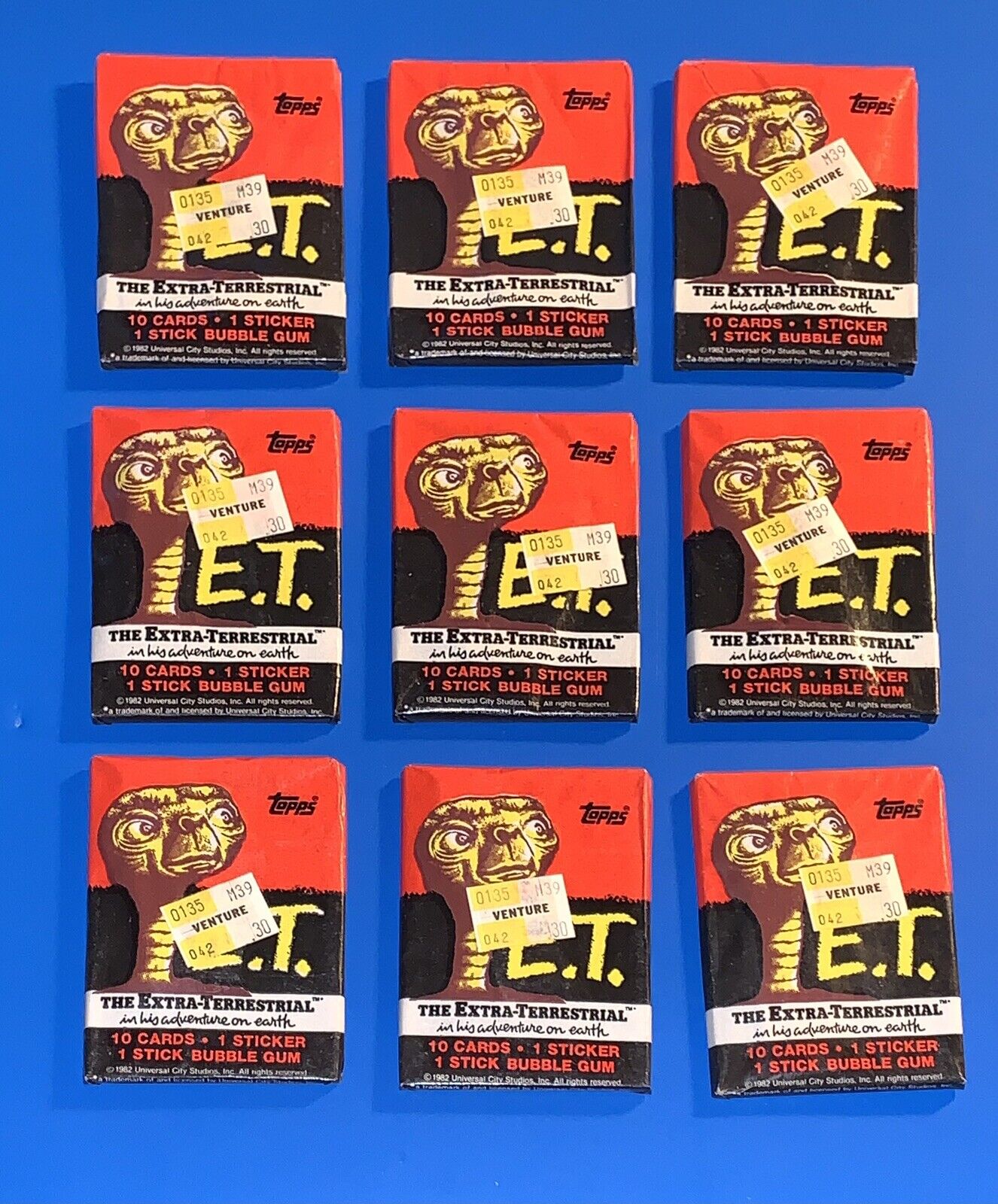 1982 TOPPS E.T. UNOPENED WAX PACK LOT OF (9) Unopened Packs