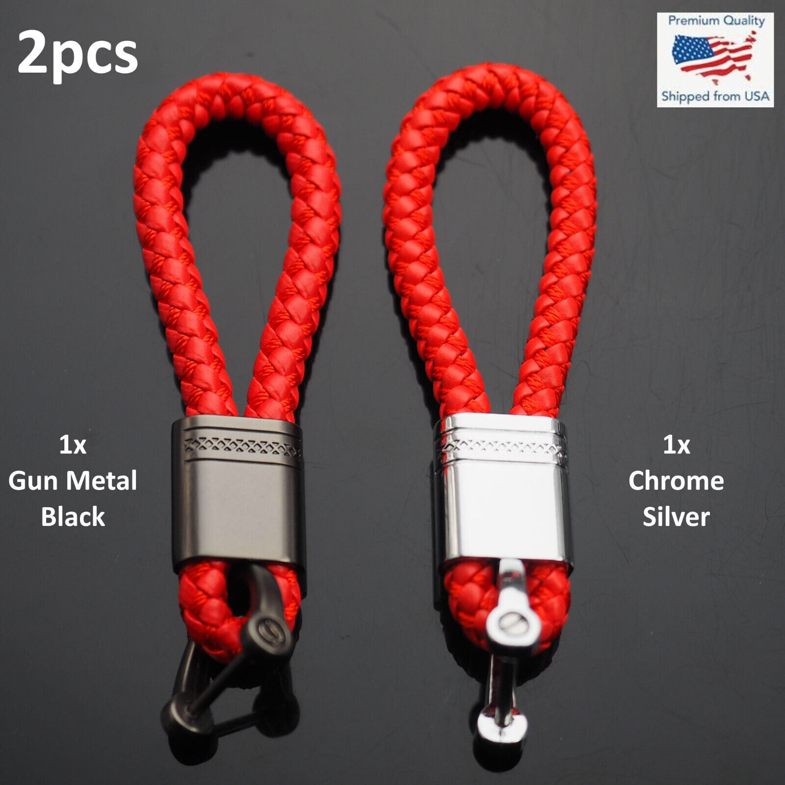 2pcs Red - Woven Leather Loop Buckle Men & Women\'s Car Key Ring D Fob Holder