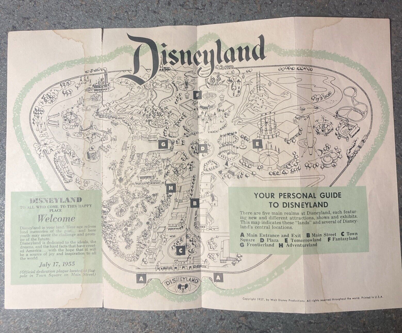 1957 Welcome to Disneyland TinkerBell Guide Map Brochure B4Fo
