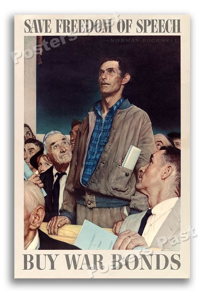 “Save Freedom of Speech - Buy War Bonds” 1943 WW 2 Normal Rockwell Poster 16x24