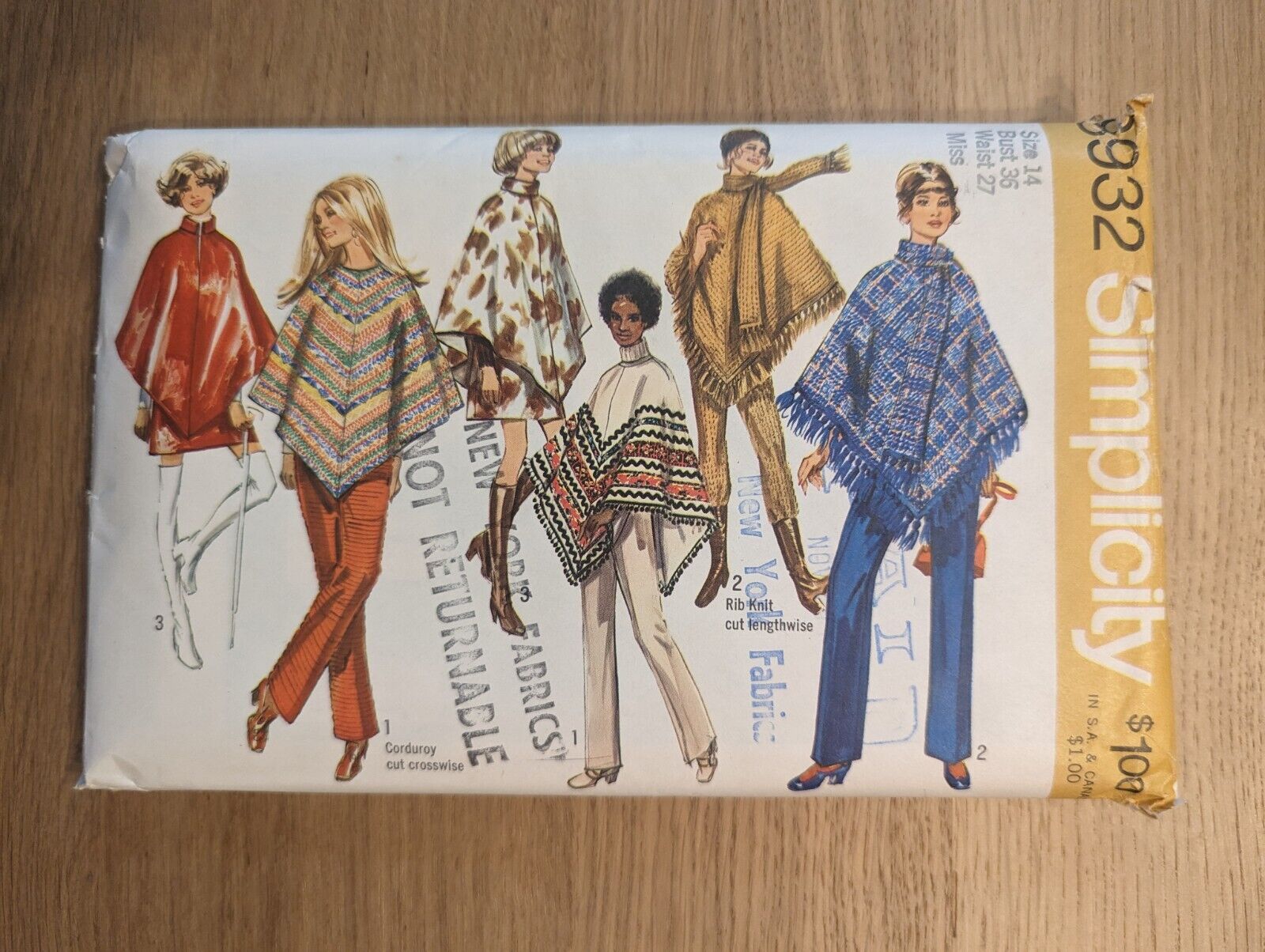 Vintage 1960\'s Simplicity 8932 PONCHO & MINI SKIRT Sewing Pattern Size 14  Cut