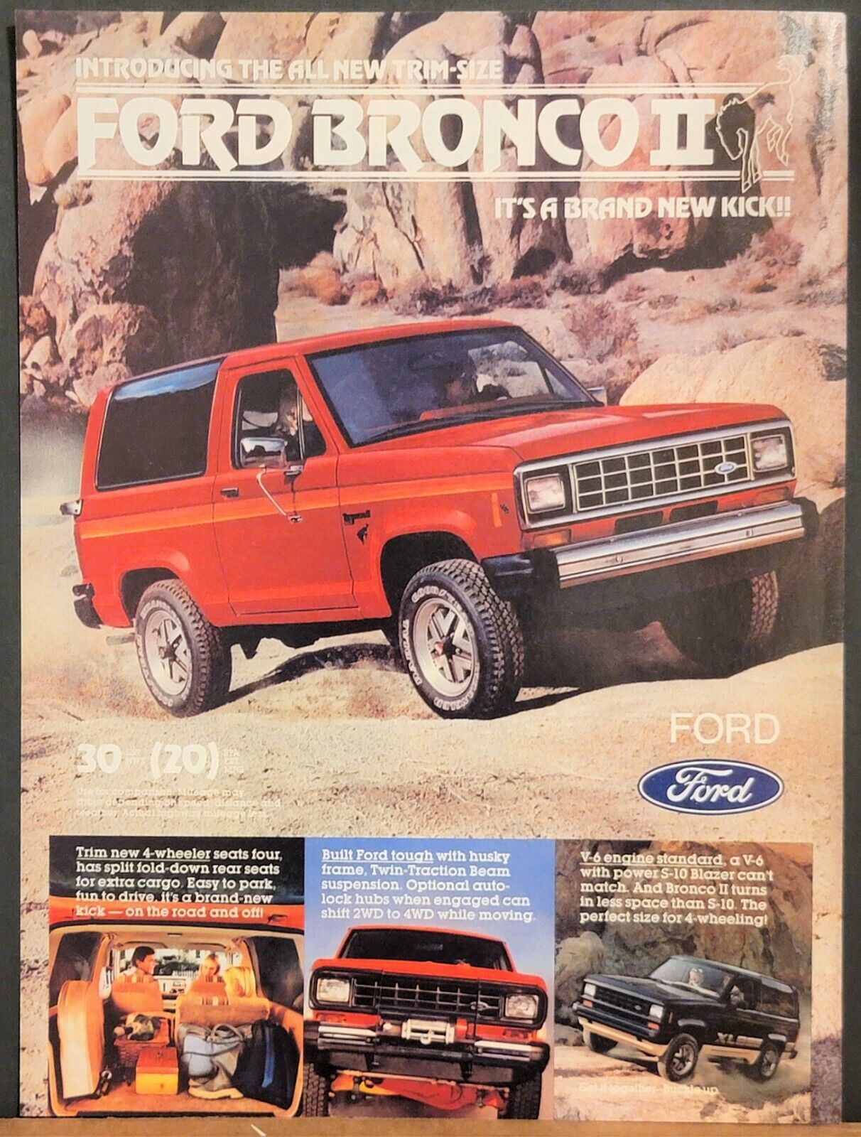 1983 Ford Bronco II Print Ad Built Ford Tuff Twin Traction Beam 2WD 4 Wheeling