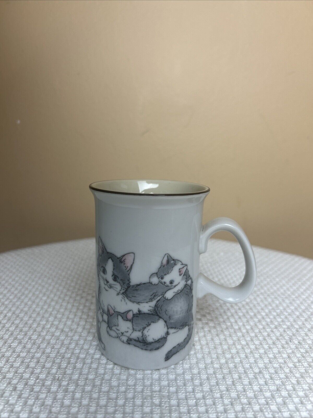 Vintage Cat & Kitten Mug - Coffee, Tea - Gray & White - Unique Cute Pet Gift Cup