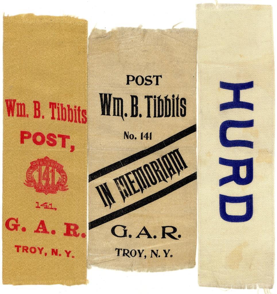 Lot Of 3 Troy New York GAR CIVIL WAR RIBBONS Wm. B. Tibbits + HURD