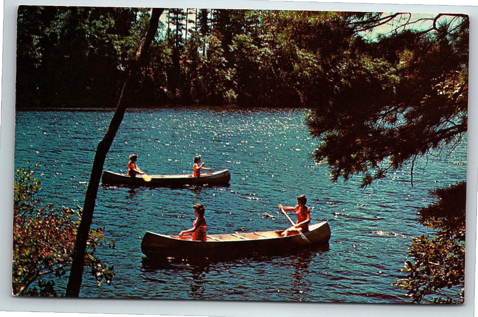 Moodus CT Bashan Lake Canoeing Canoe Postcard   pc16