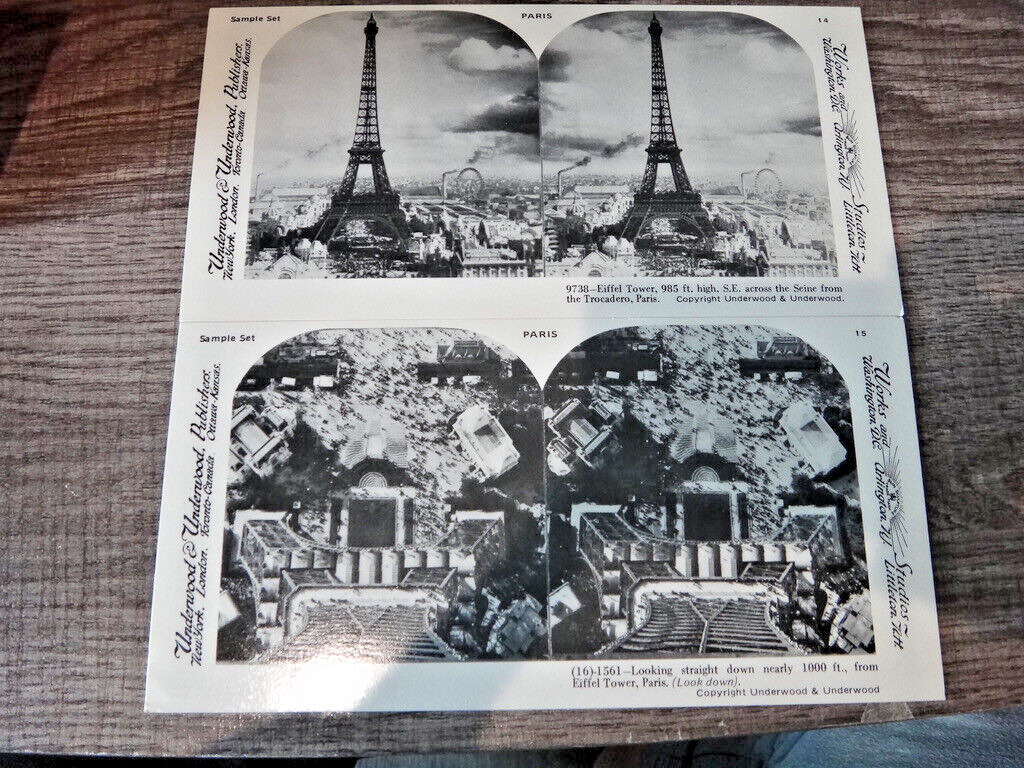 2 Vintage 1907 Victorian Stereograph Photo Cards Paris Eiffel Tower views