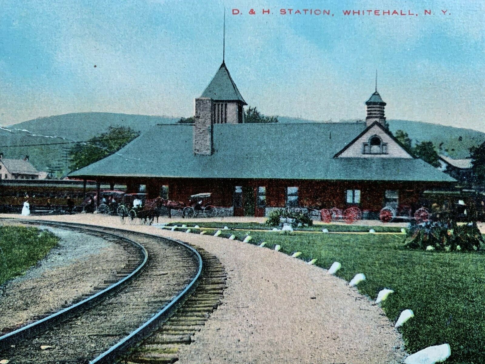 Postcard Whitehall NY - c1900s Delaware & Hudson Railroad Station