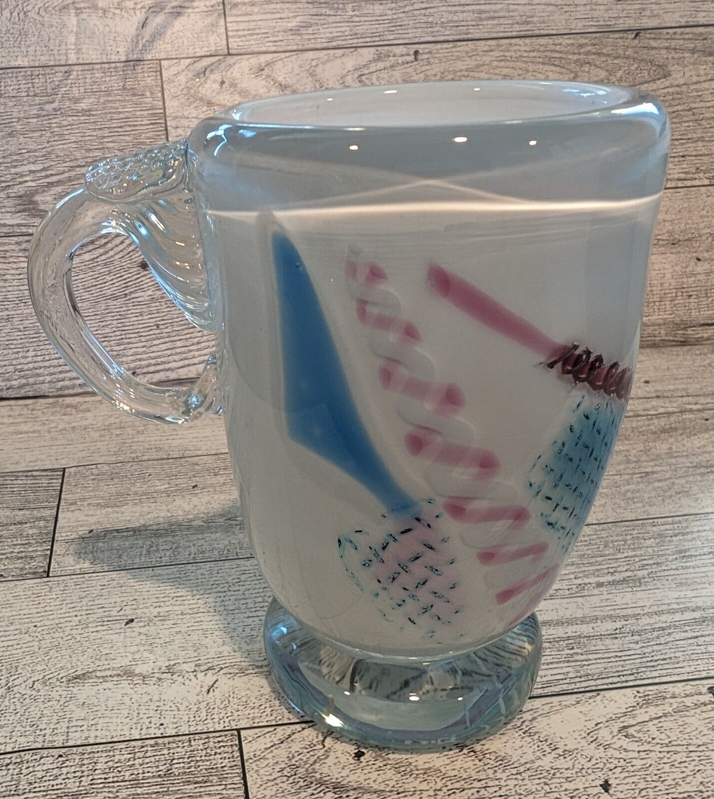 Hand Made And Artist Signed Vintage BRUCE PIZZICHILLO  Art Glass Mug Cup  #1030