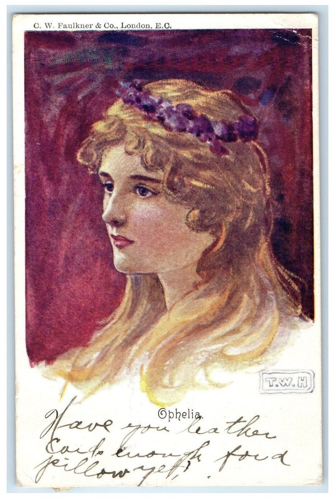 1908 Pretty Woman Brown Hair Flowers Crown Ophelia South Branch WV Postcard
