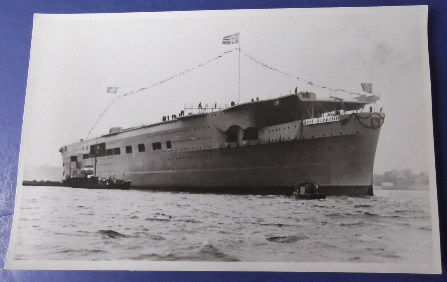 WWII German Postcard - Launch of the Aircraft Carrier Graf Zeppelin