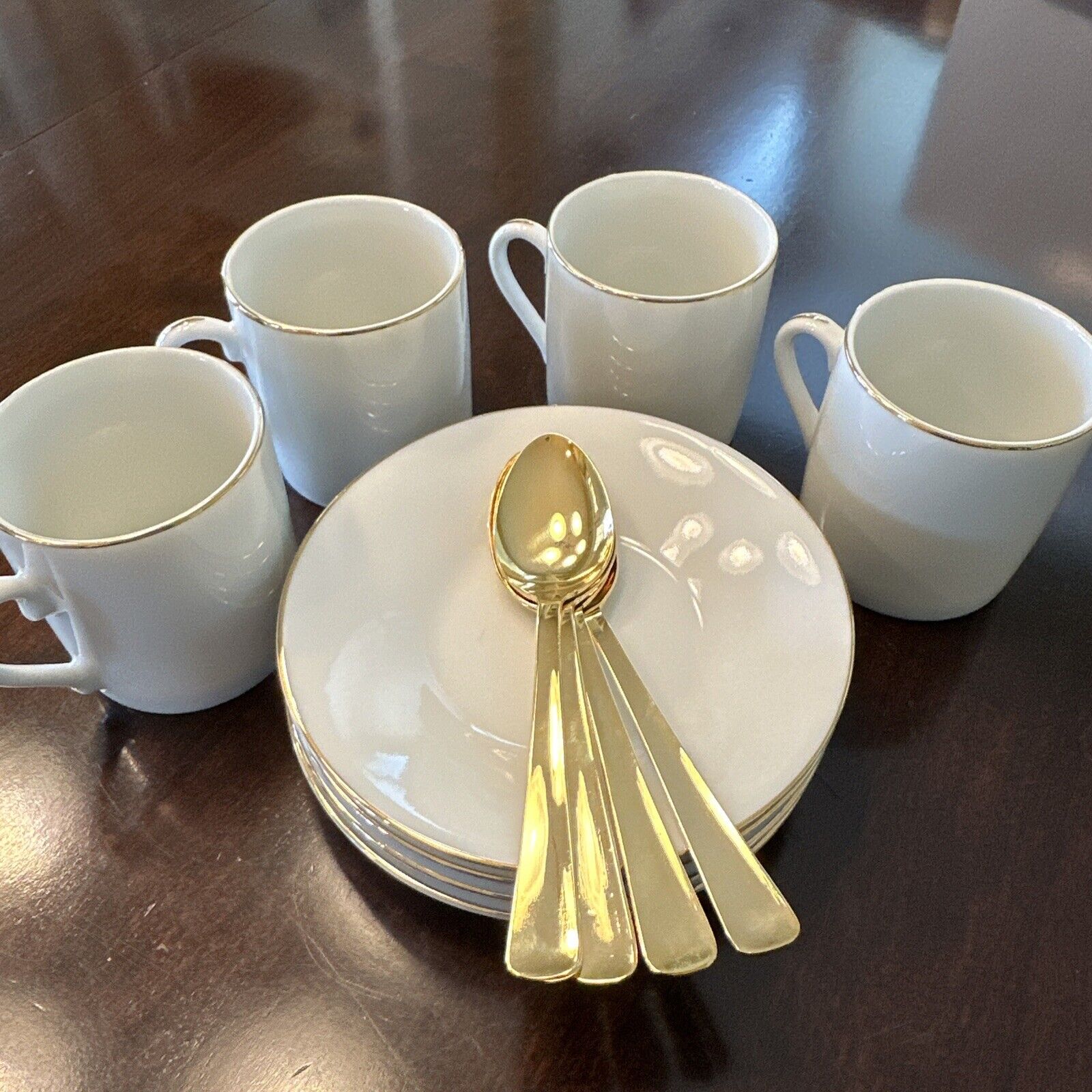 Vintage Demitasse Cup & Saucer Set Of 4 - White with Gold Rim NEW