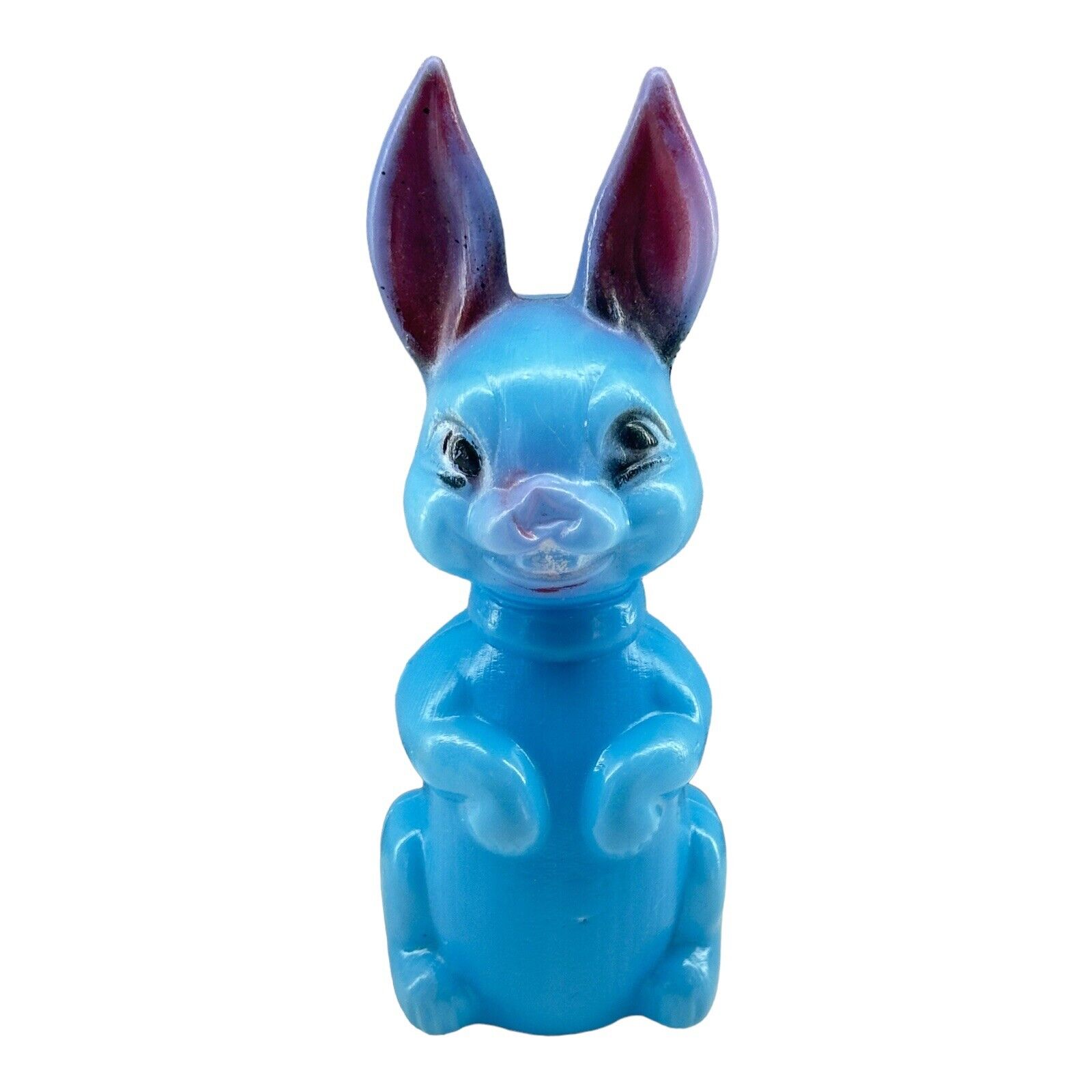Blue Easter Bunny Blow Mold Bubbles or Candy Container 6.75” Hong Kong 1970s VTG