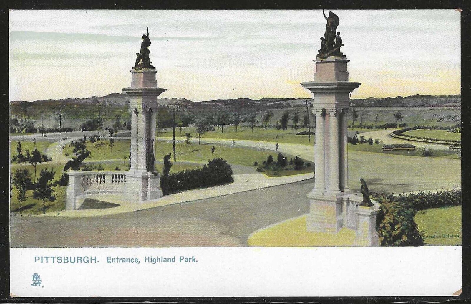 Entrance to Highland Park, Pittsburgh, Pennsylvania, Very Early Postcard, Unused