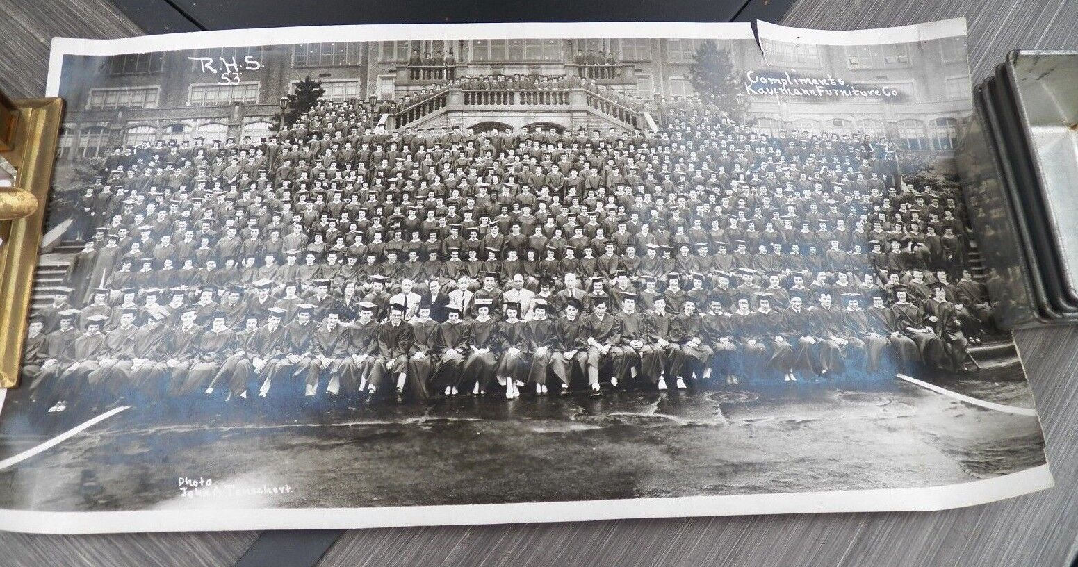 Large 1953 Rolled Black & White Photo Reading High School Class Picture     