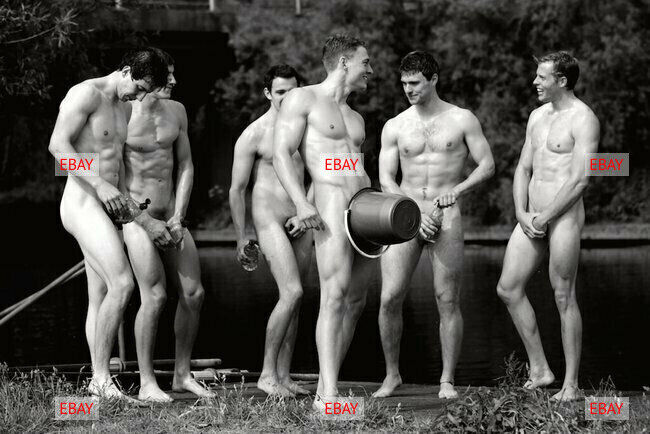 POSTCARD Print / Six nude men by the lake 