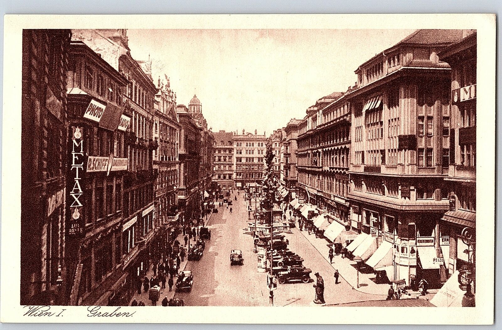 1927 Postcard The Graben St View Vienna Austria People Old Cars Shops Metax