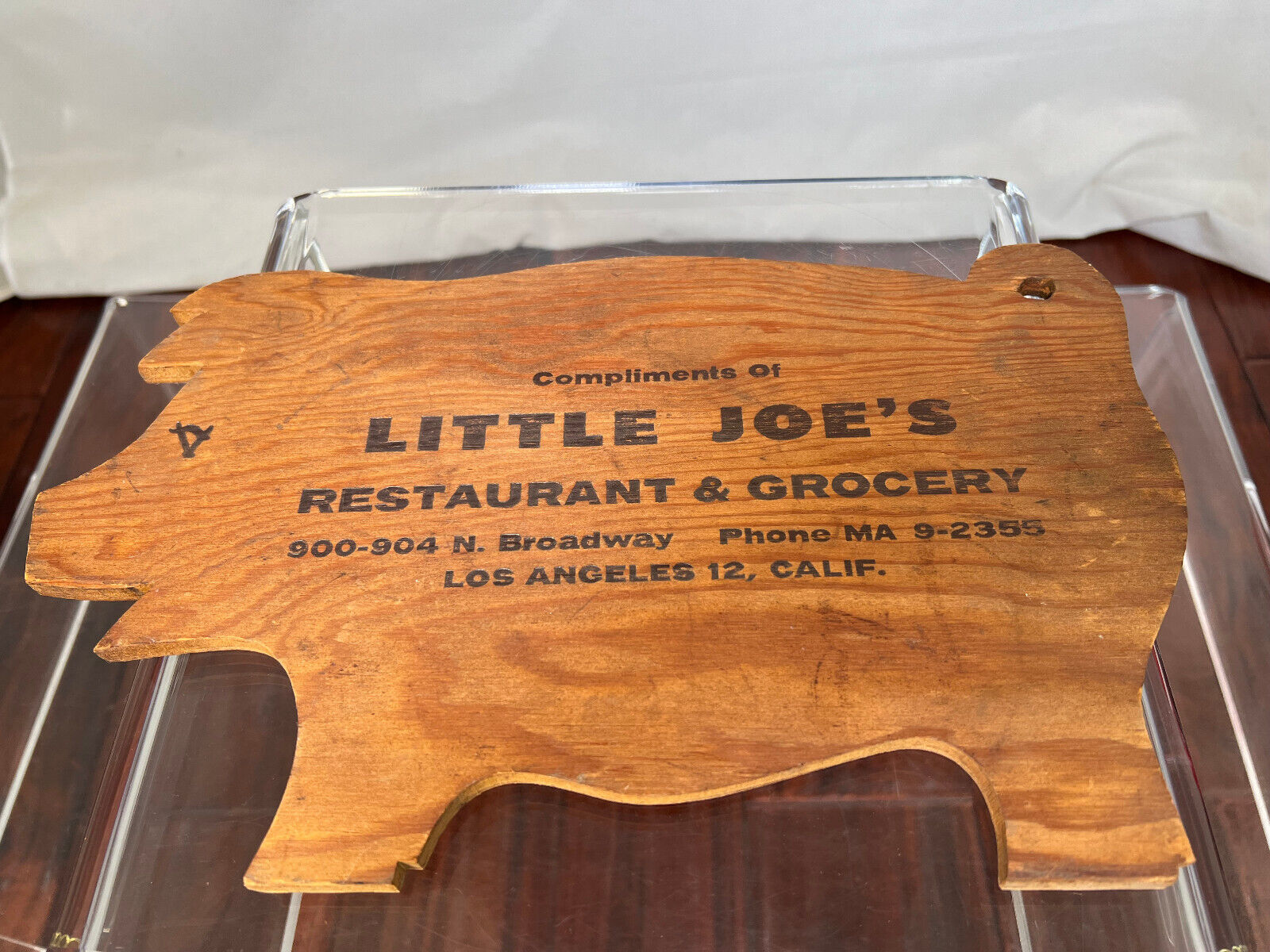 Vintage '50s Little Joe's Restaurant Los Angeles Wood Pig Promo Item Giveaway