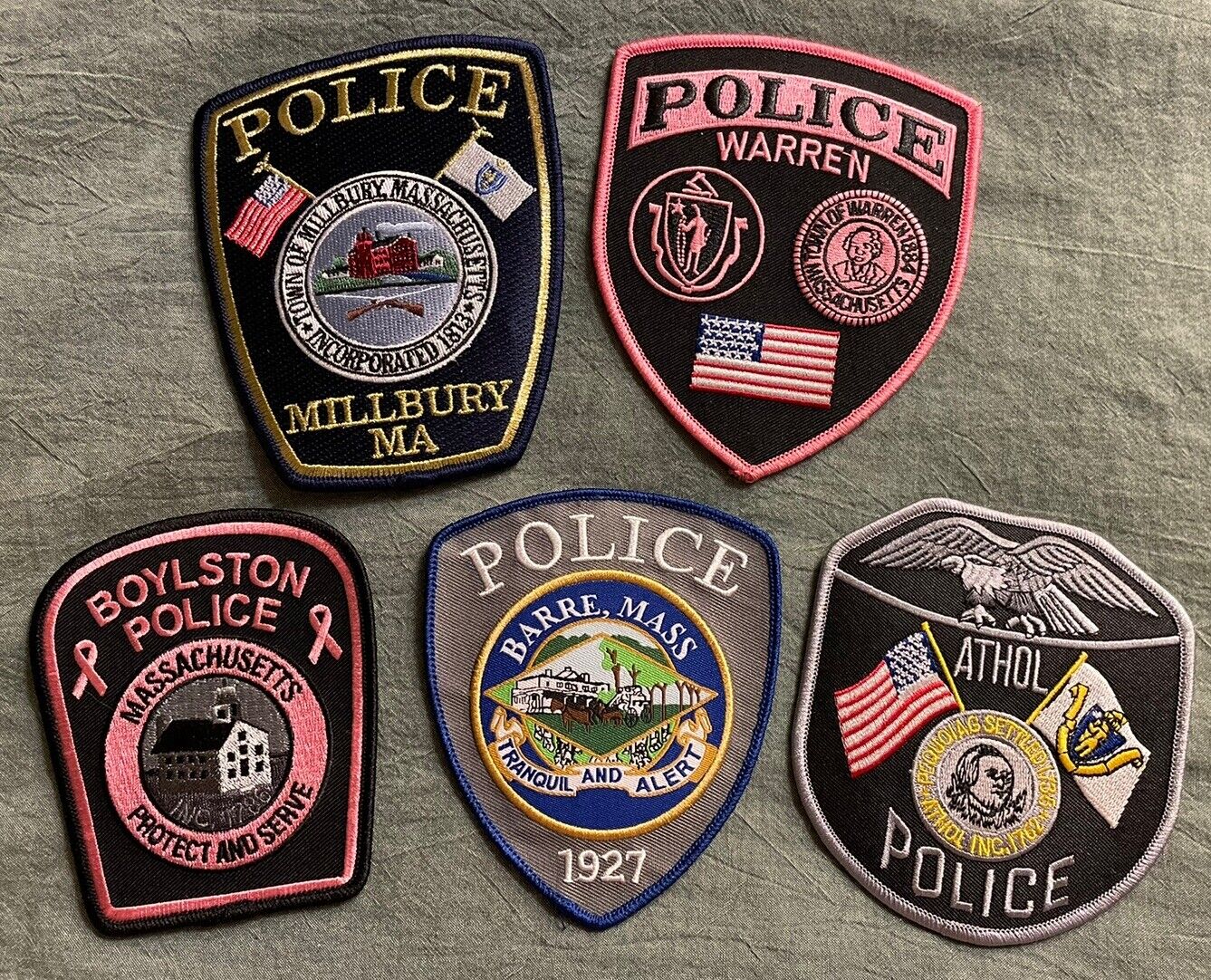 Lot Of 5 Police/Sheriff Patches ~ New & Used ~ Massachusetts
