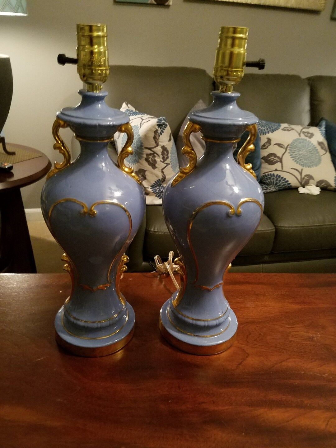Antique Victorian French Urn Lamps in beautiful baby blue early 19th century HTF