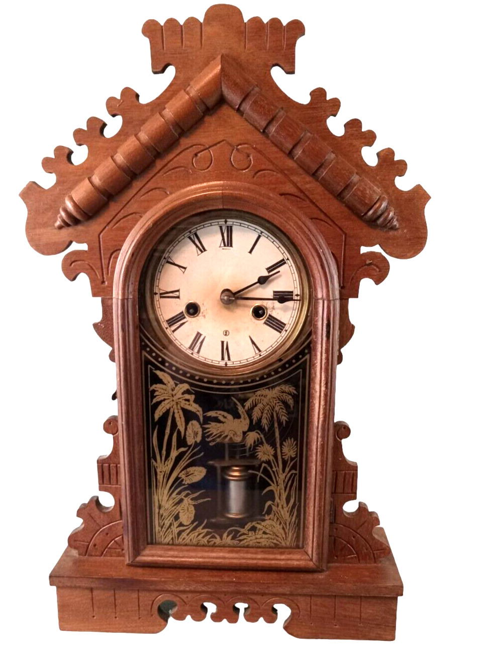 Antique 1800\'s E.N. WELCH Carved Oak THE DAISY Victorian Shelf Mantel Clock RUNS