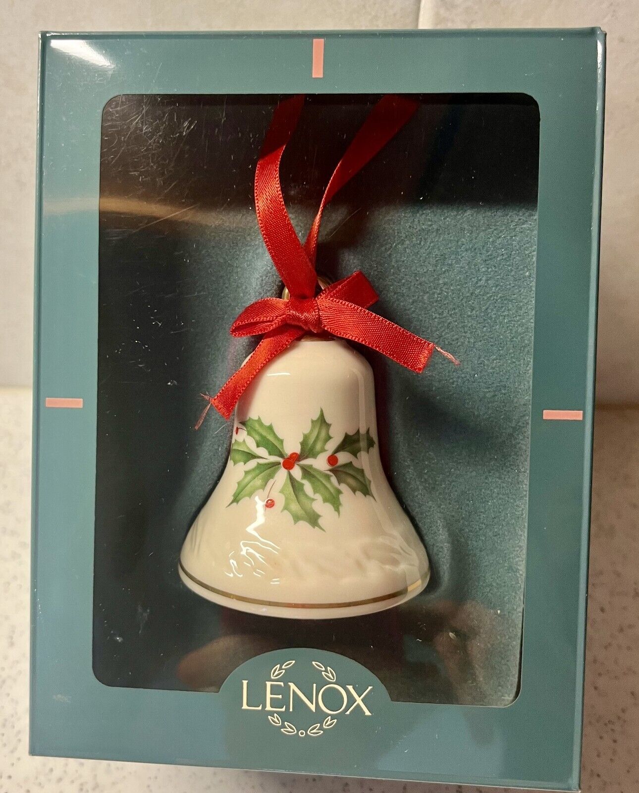Lenox Holiday Holly and Berry Porcelain Bell Ornament With Gold Trim