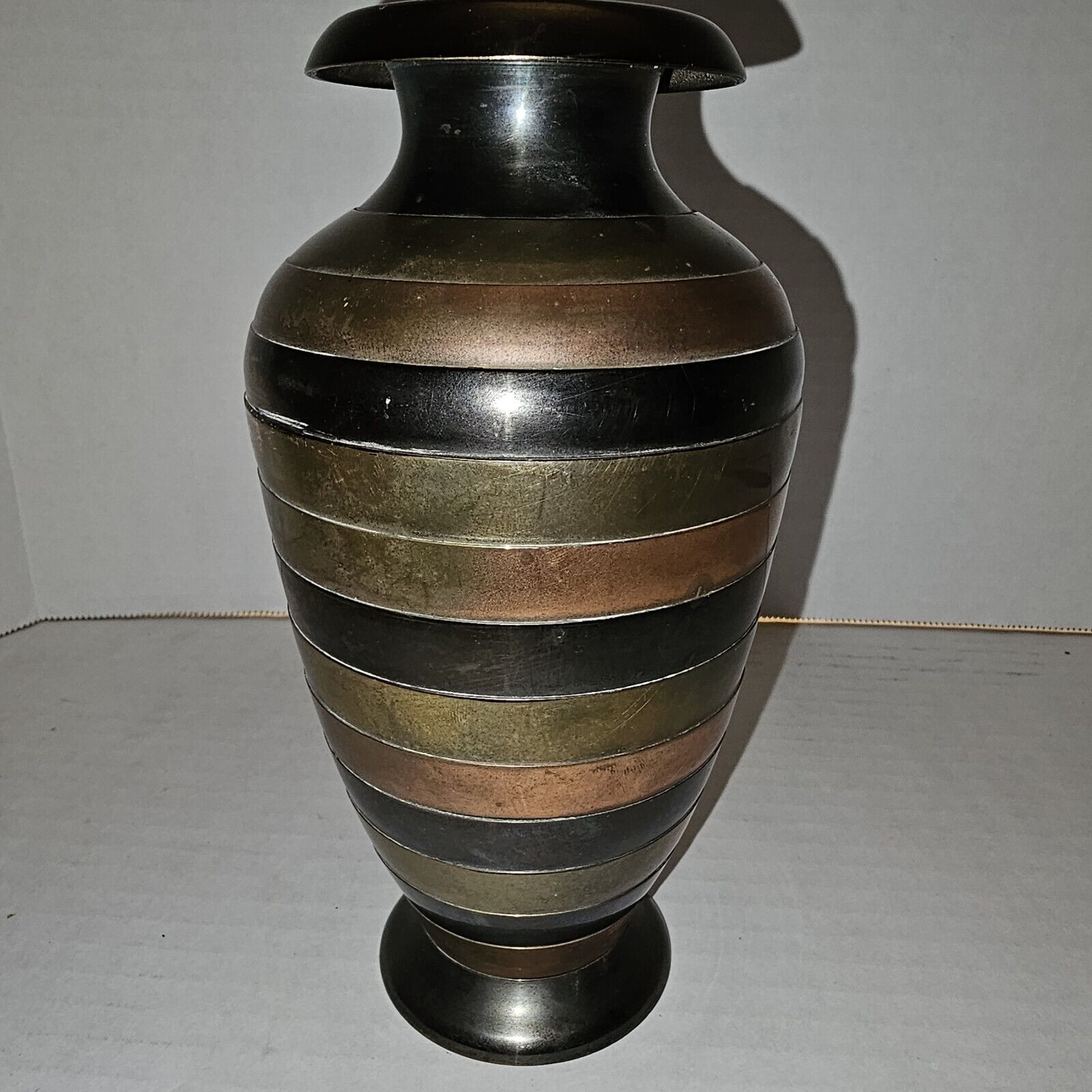 Vintage 60\'s Art Deco Very Heavy Ribbed Made Of Copper And Brass From India 7\