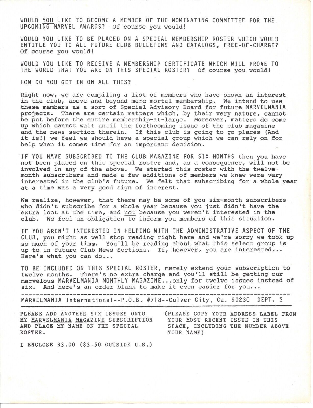 RARE 1969 Marvel Comics Marvelmania International Invitation Committee Letter