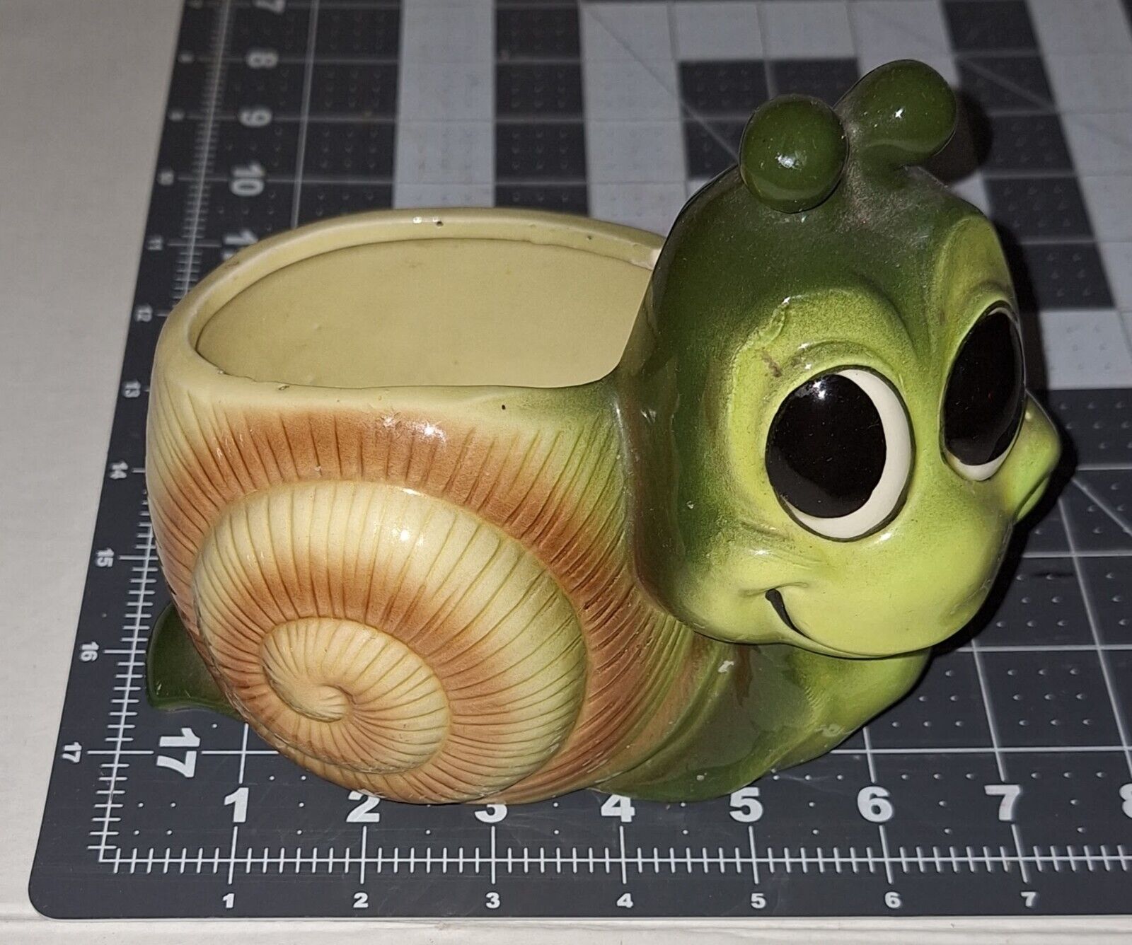 Vintage Relpo 2095 Ceramic Snail Planter Spring Insect Painted Glazed 