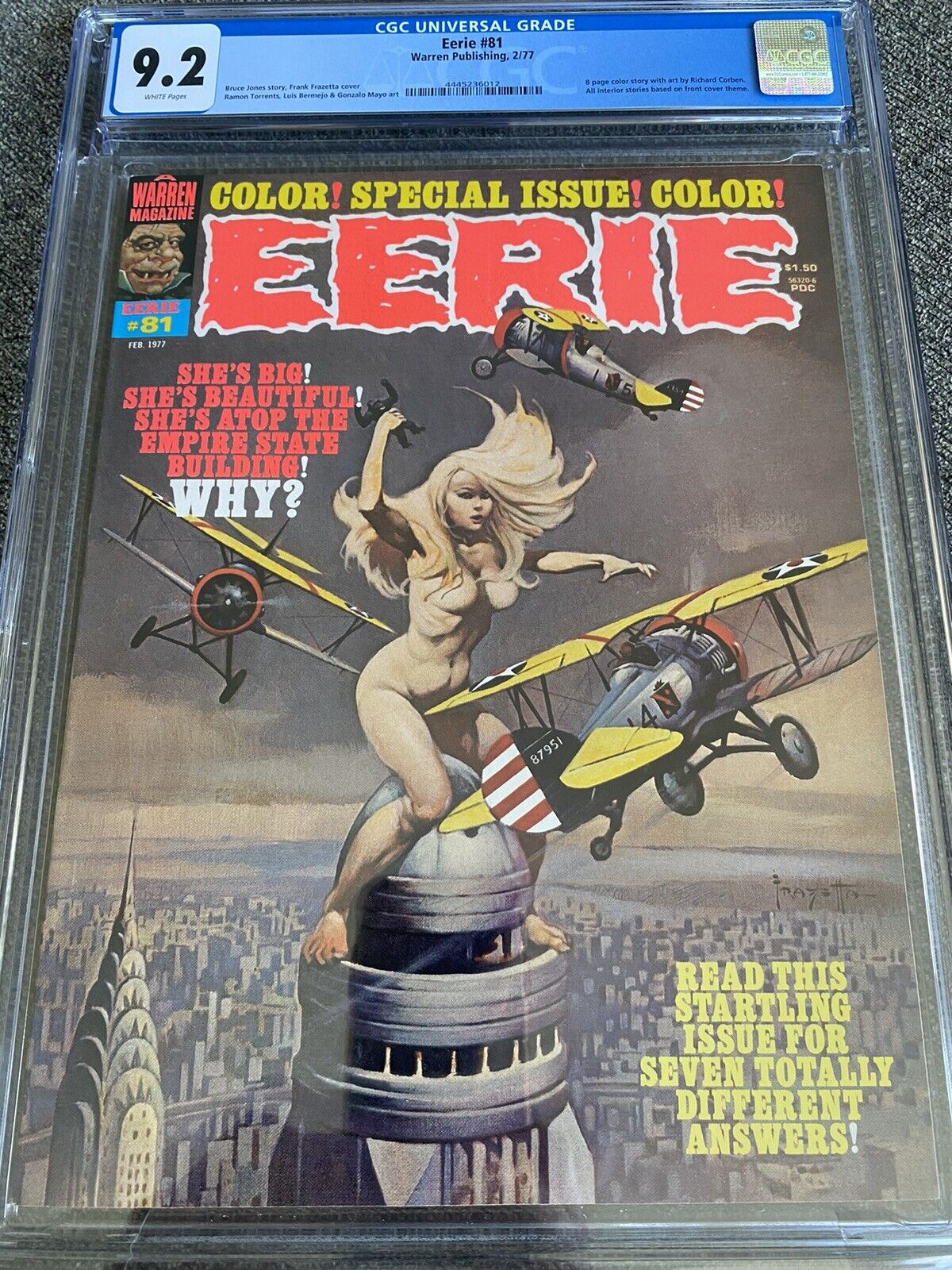 Eerie Magazine #81🔥CGC 9.2🔥WHITE PAGES🔥Classic Frank Frazetta Cover🔥New Case