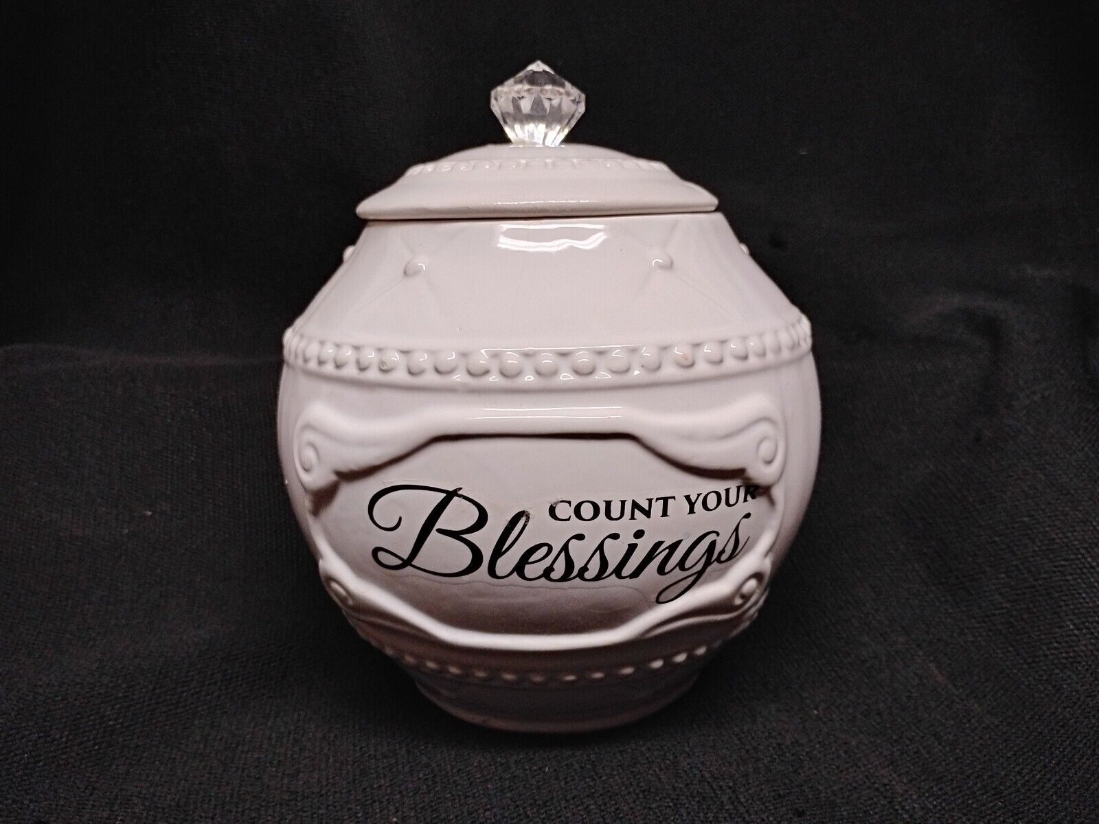 Ceramic Count Your Blessings Cookie Jar White with Lid 7 x 6