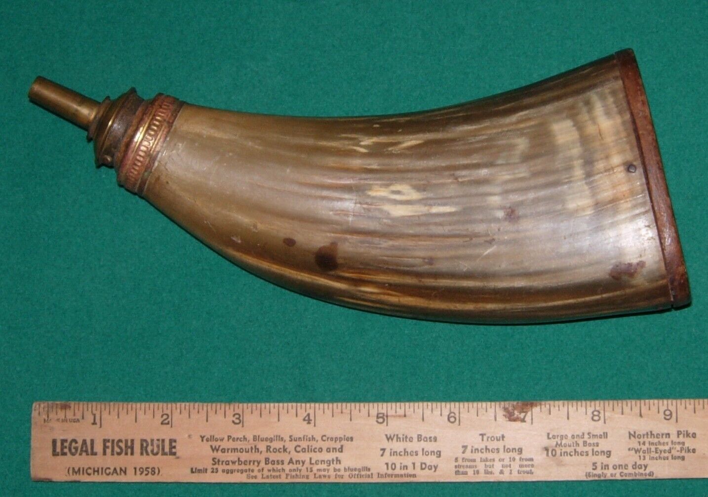 Real Nice Antique Larger Size 19th Century  Powder Horn POWDER FLASK
