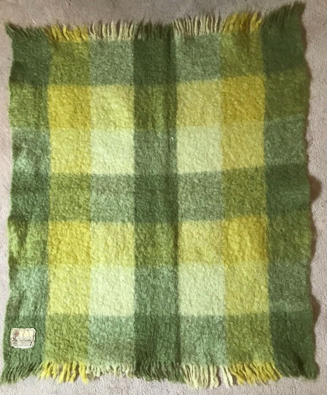 Green Yellow LIBERTY OF LONDON by Glen Cree 100% MOHAIR BLANKET Made in Scotland