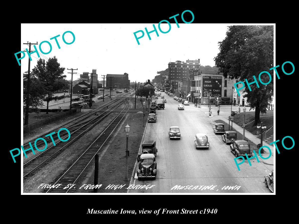 OLD 8x6 HISTORIC PHOTO OF MUSCATINA IOWA VIEW OF FRONT STREET c1940