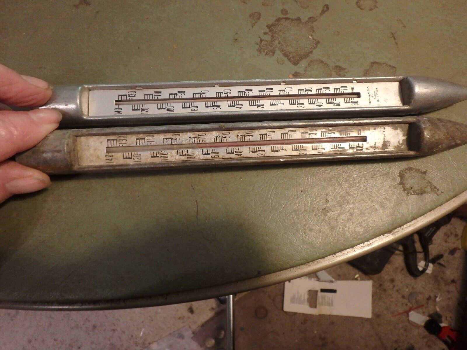 1T-2 vintage Nebraska advertising CO-OP aluminum thermometers-FRIEND & PALMYRA