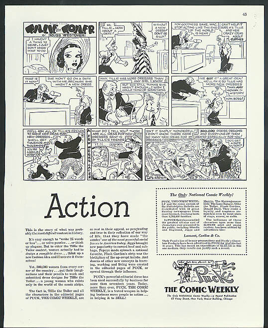 Russ Westover Tillie the Toiler ACTION Puck Comic Weekly ad 1948