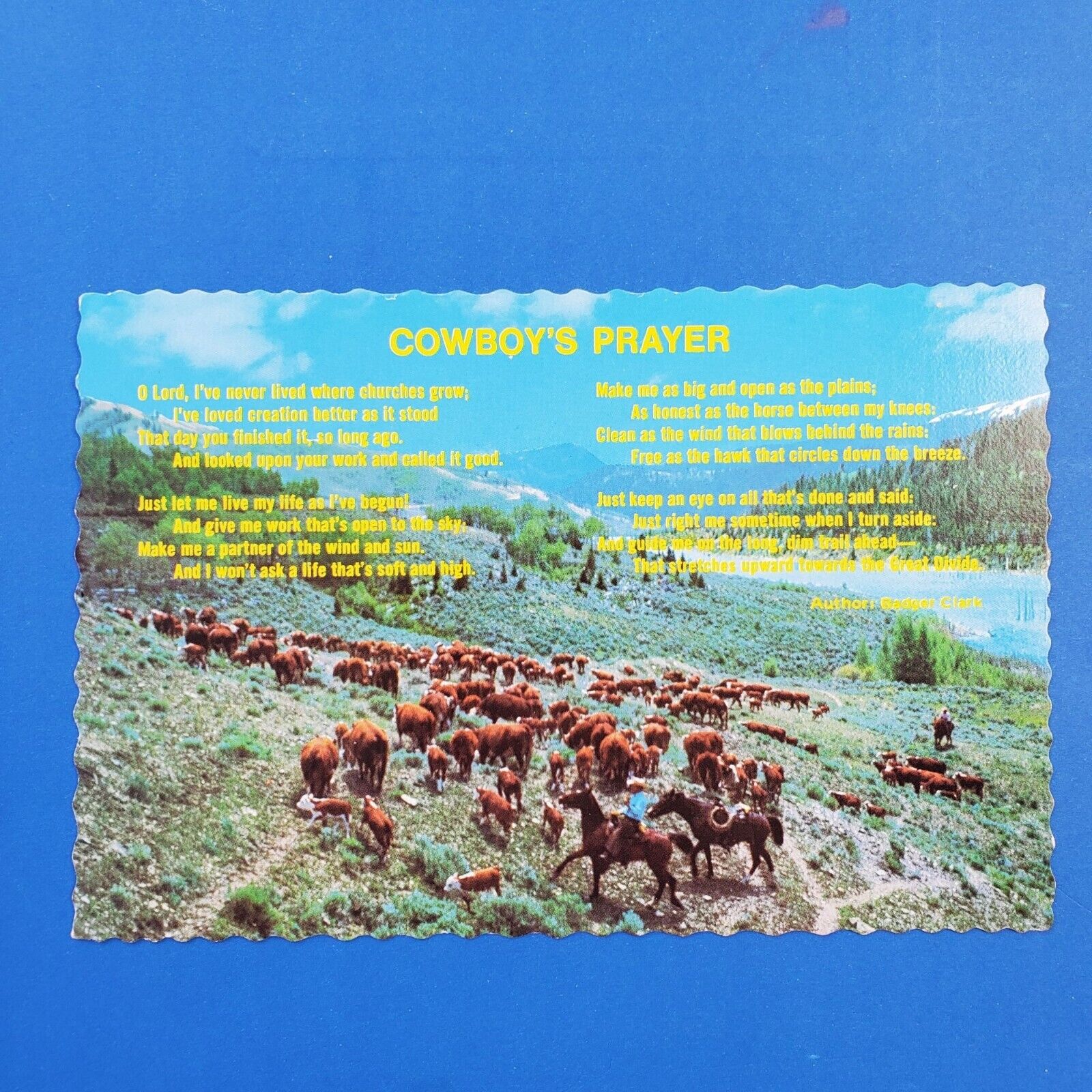 Cowboy's Prayer by Badger Clark Postcard Chrome Divided