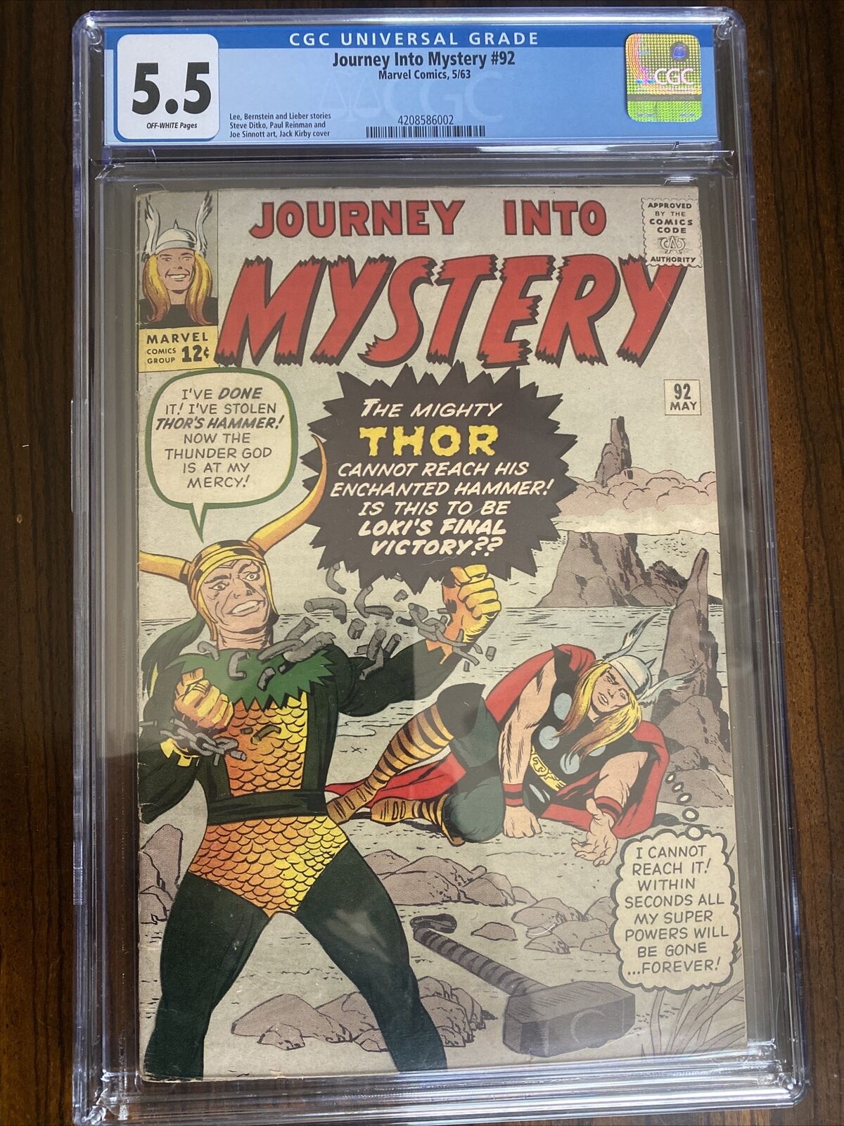 Journey into Mystery #92 CGC 5.5 from May 1963 Thor vs Loki