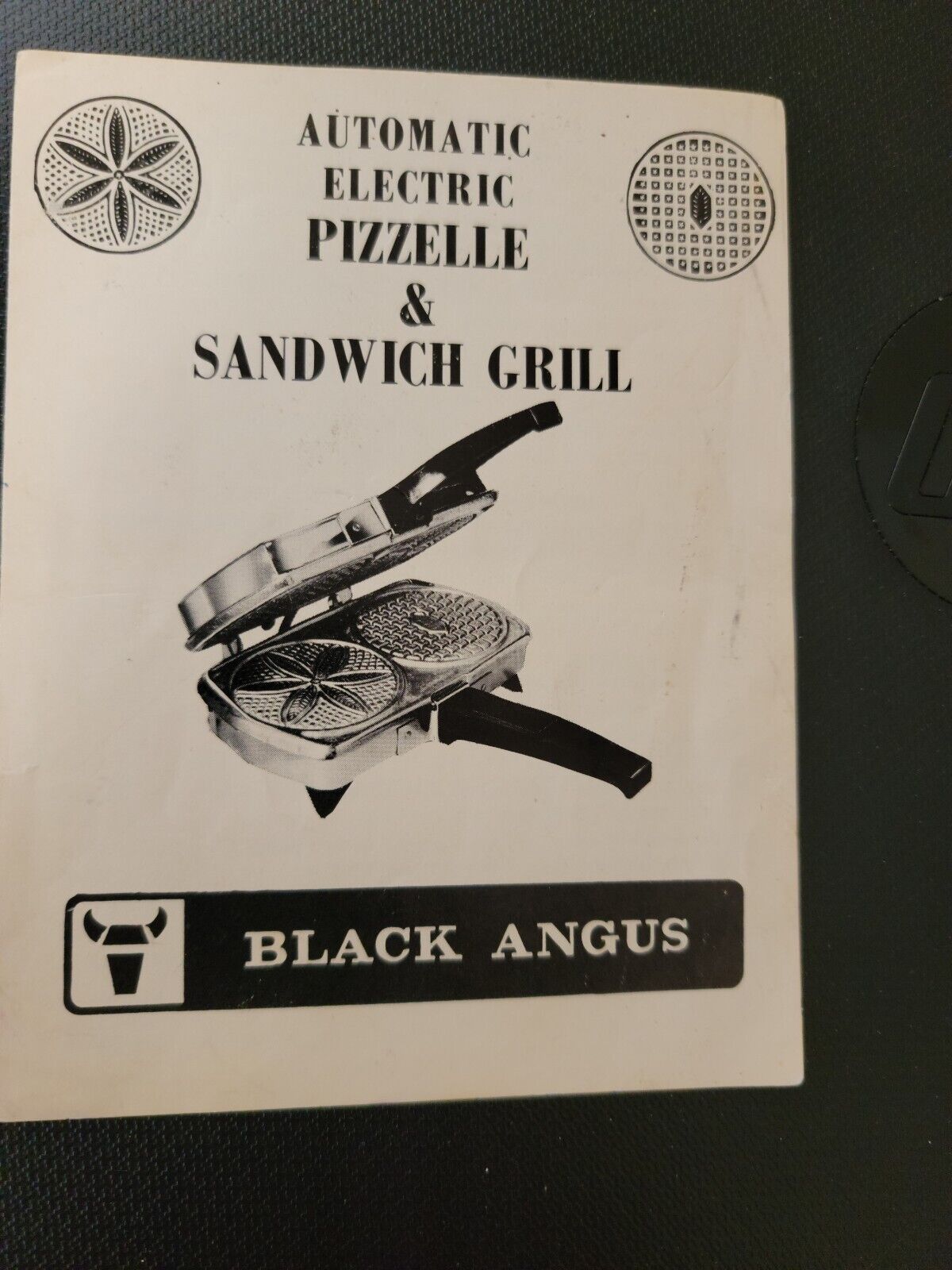 RARE Black Angus Pizzelle Maker Copy of Manual & Recipes