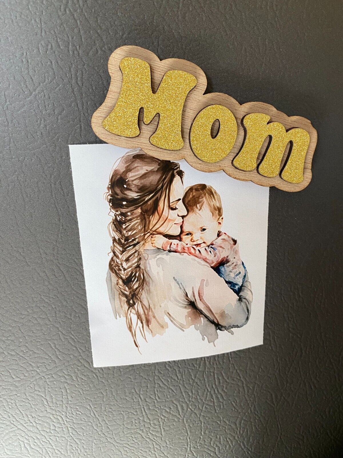 Personalized Mom Fridge Magnet Mother's Day Gift Sparkly Paper & Wood handmade