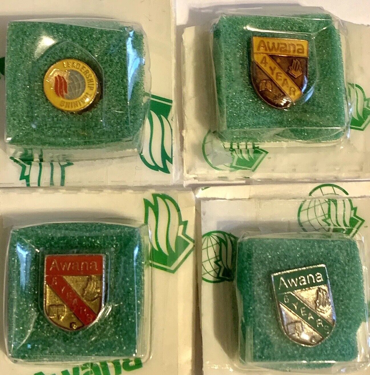 Vintage Awana Service & Leadership Award Pins Lot of 4