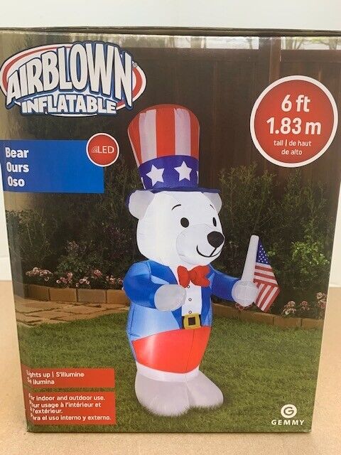Patriotic Uncle Sam Bear Independence Day July 4th Gemmy Airblown Inflatable 6FT