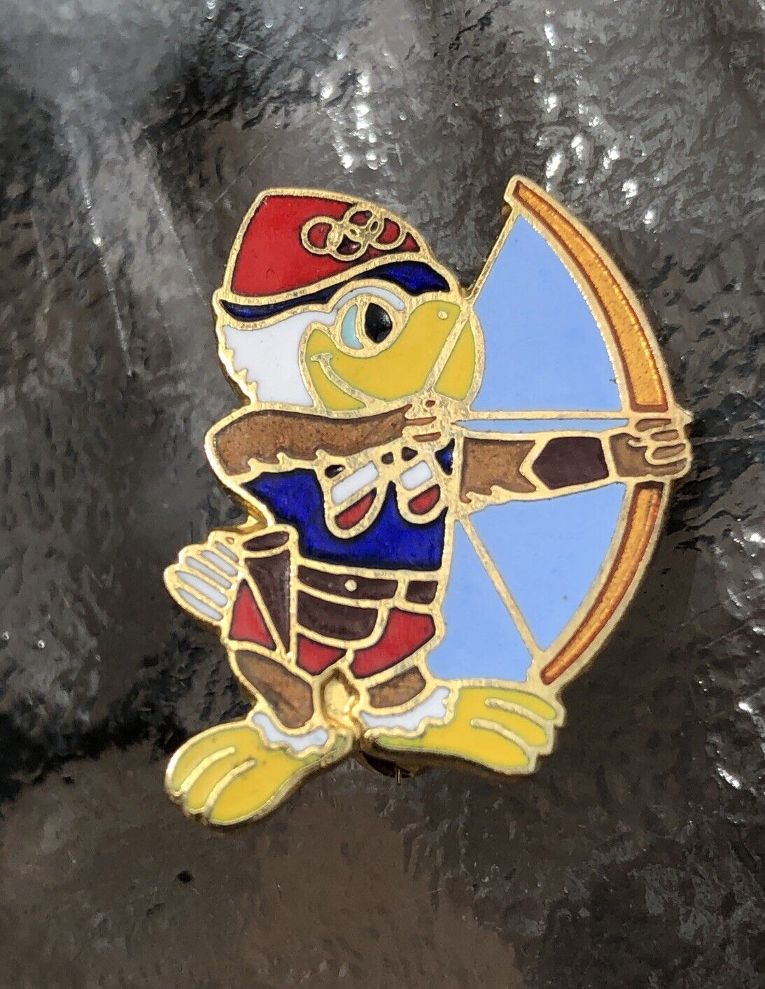 Olympic Archery 1984 LA Eagle Mascot Collectors Metal Lapel Pin